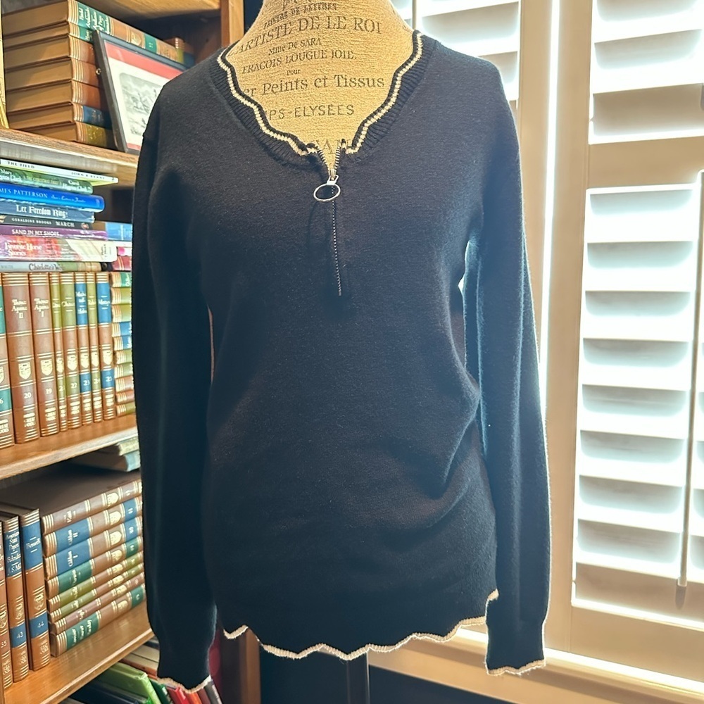 Black Sweater with Cream Trim